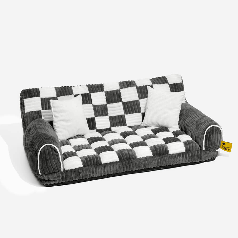Chessboard Chic Meets Joint Support – Roomy Dog Sofa & Bed