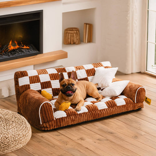 Chessboard Chic Meets Joint Support – Roomy Dog Sofa & Bed