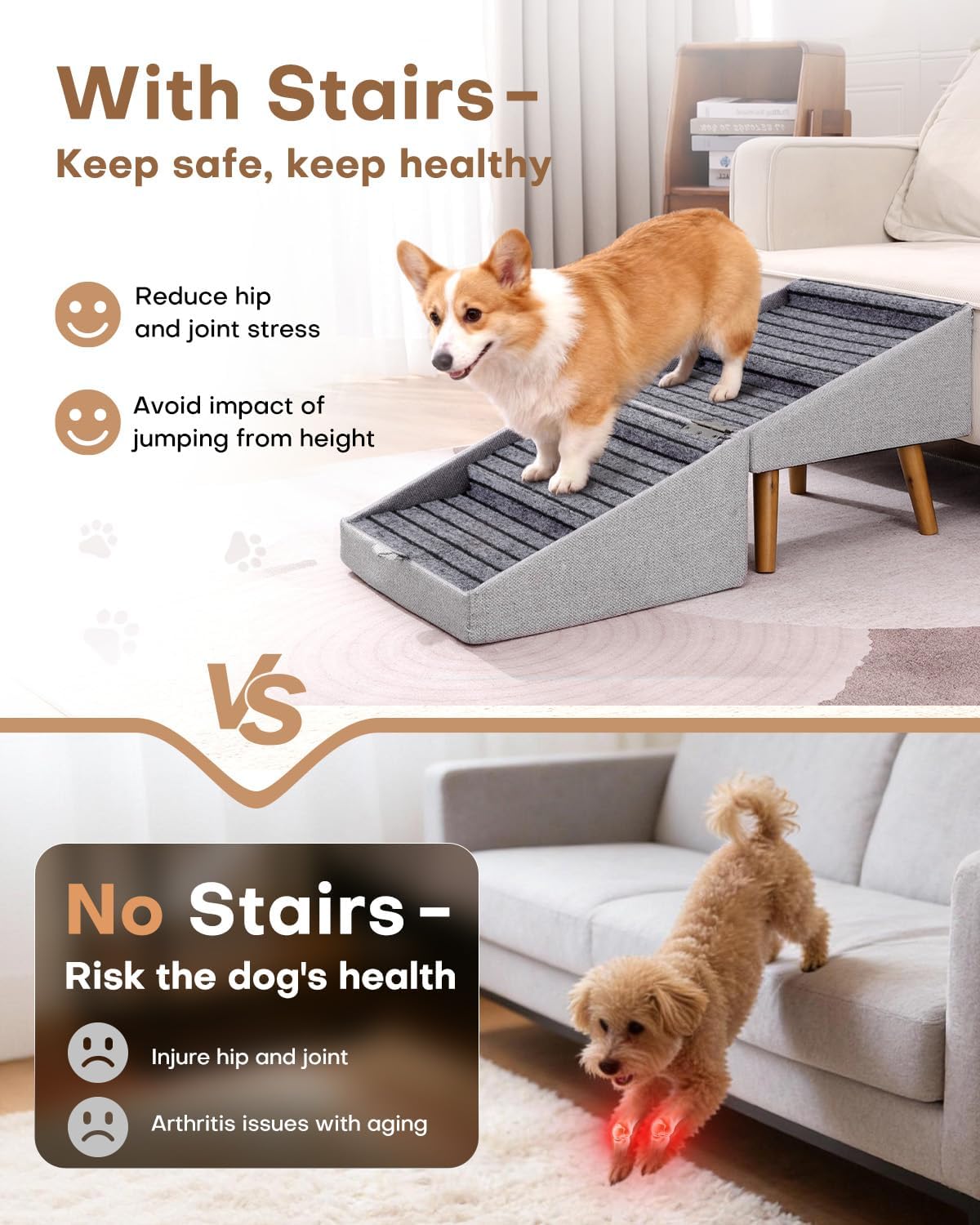 Foldable 4-Step Dog Stairs & Ramp for Couch and Bed
