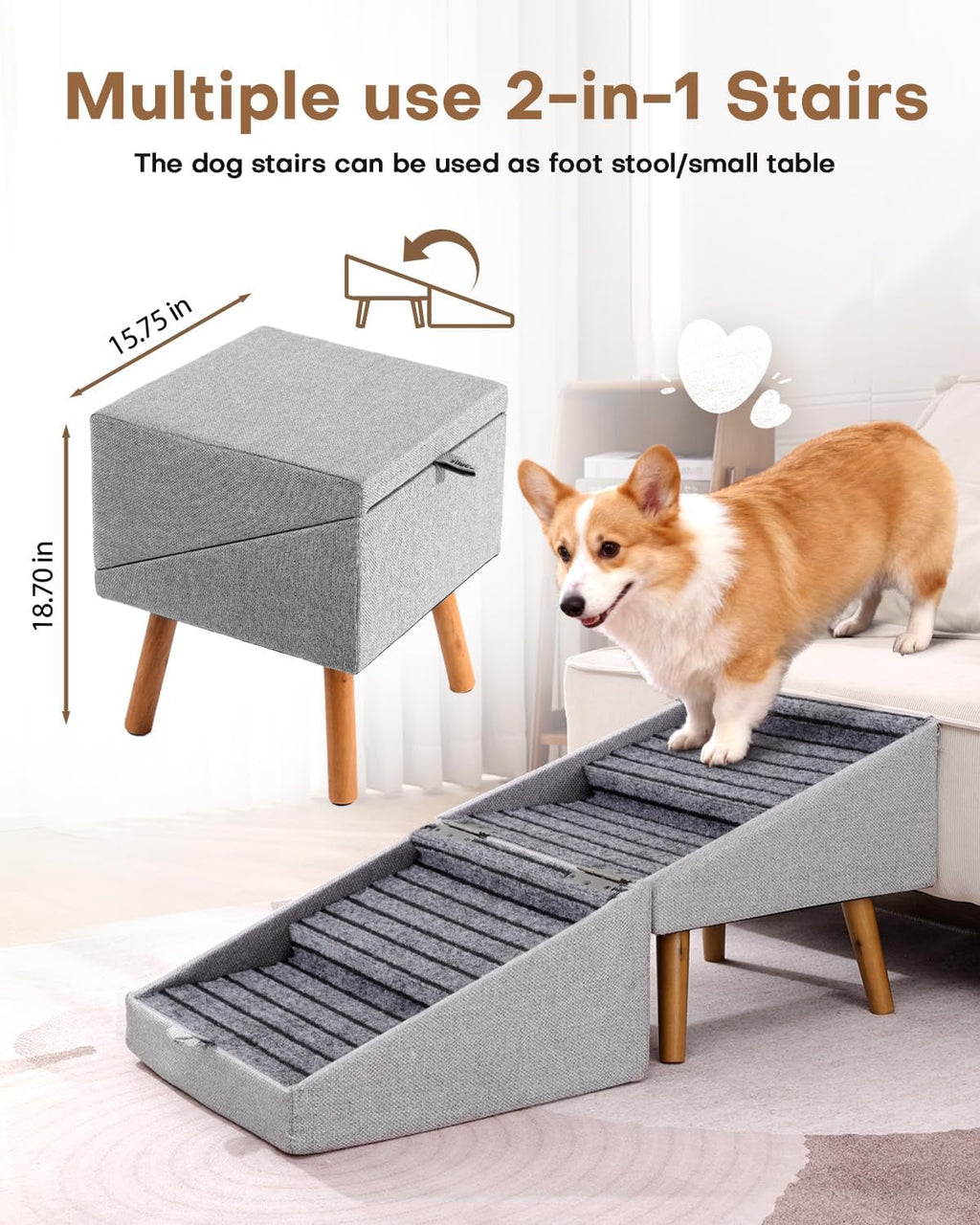 Foldable 4-Step Dog Stairs & Ramp for Couch and Bed