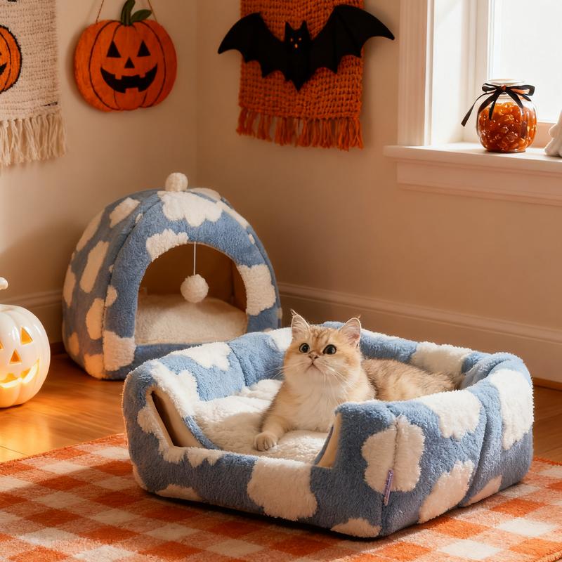 2-in-1 Plush Cat Cave Bed with Washable Cushion — Cozy Comfort Your Cat Will Love